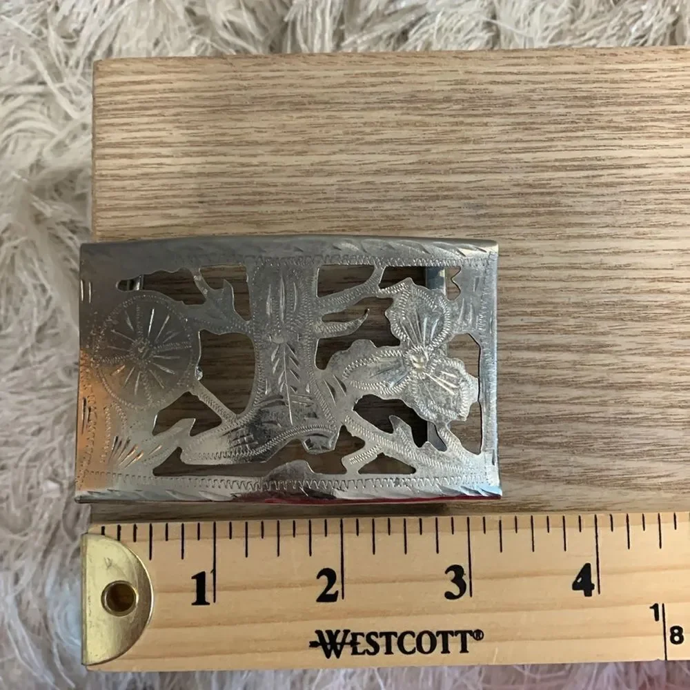 Alpaca Mexico Lightweight Cutout Style Cowboy Boot Handmade‎ Vintage Belt Buckle